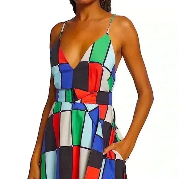 Matthew Bruch NWT Patchwork Midi Dress Belted Fit & Flare - Picture 3 of 14